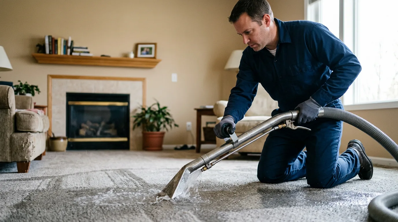 Water damage restoration technician working near Portage, MI